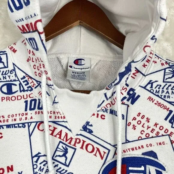 Champion Hoodie Sweatshirt Mens Medium 100 Century Collection All Over Print * - Picture 4 of 13